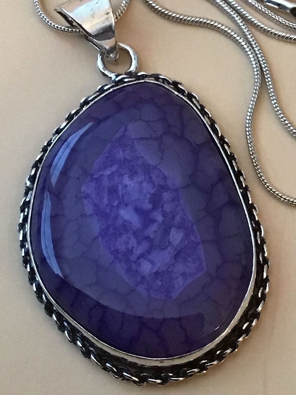Purple Agate Teardrop Pendant Necklace